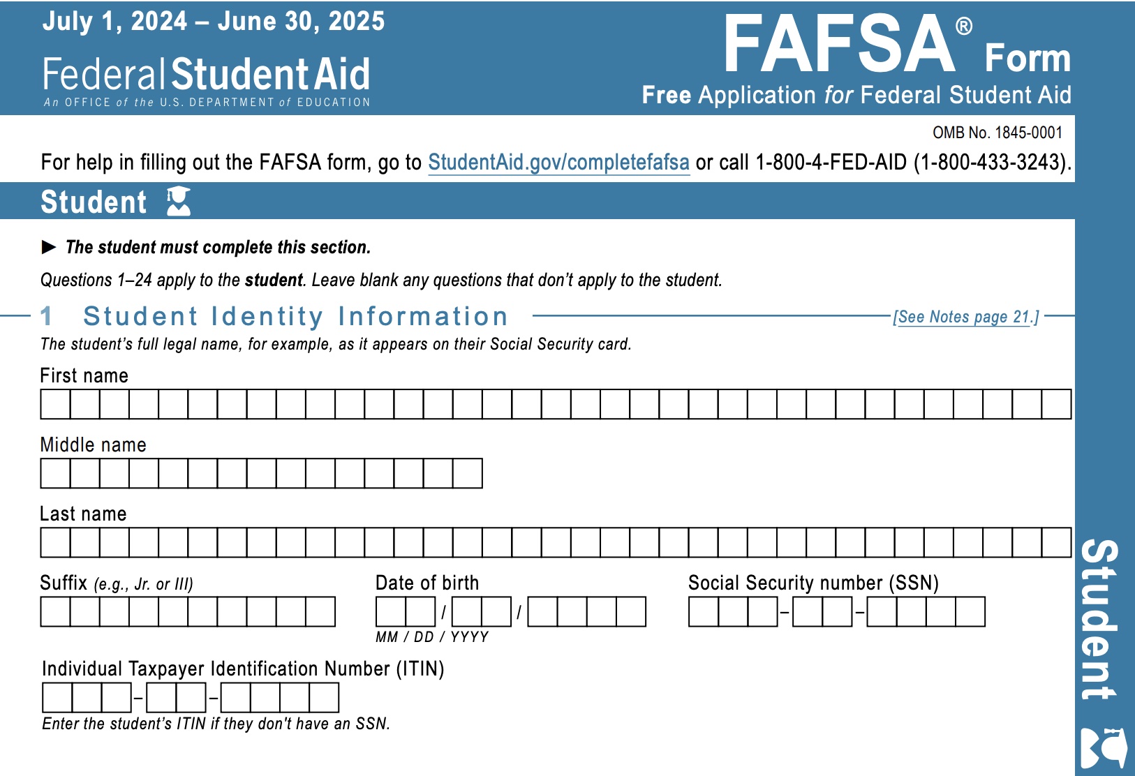 Printable FAFSA Application