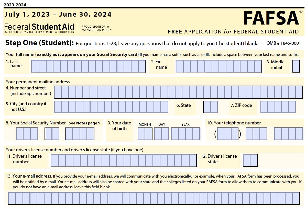 Free Printable Fafsa Form - Printable Form, Templates and Letter
